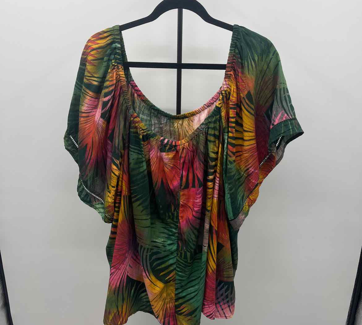 terra & sky Women's Size 4X Green Leaf Short Sleeve Shirt
