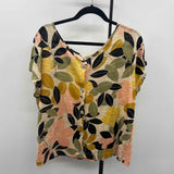 Rachel Zoe Women's Size L Beige Leaf Short Sleeve Shirt
