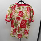 CheryBetty Women's Size L Red Floral Short Sleeve Shirt