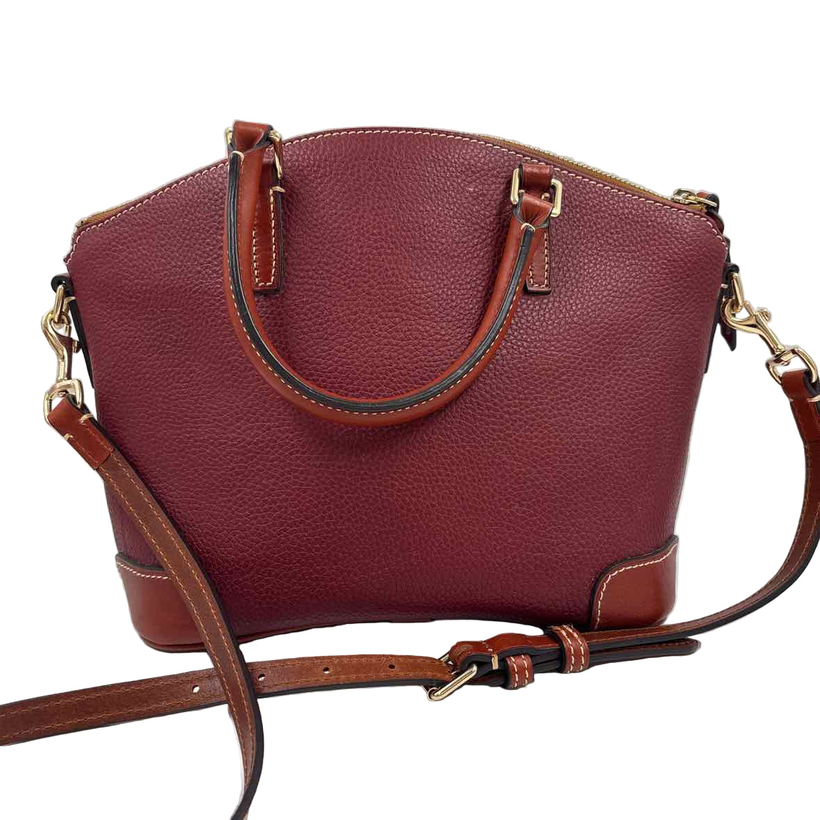 Back DOONEY & BOURKE Maroon Pebbled Leather DILLEN Domed Satchel w/Adj Crossbody Purse