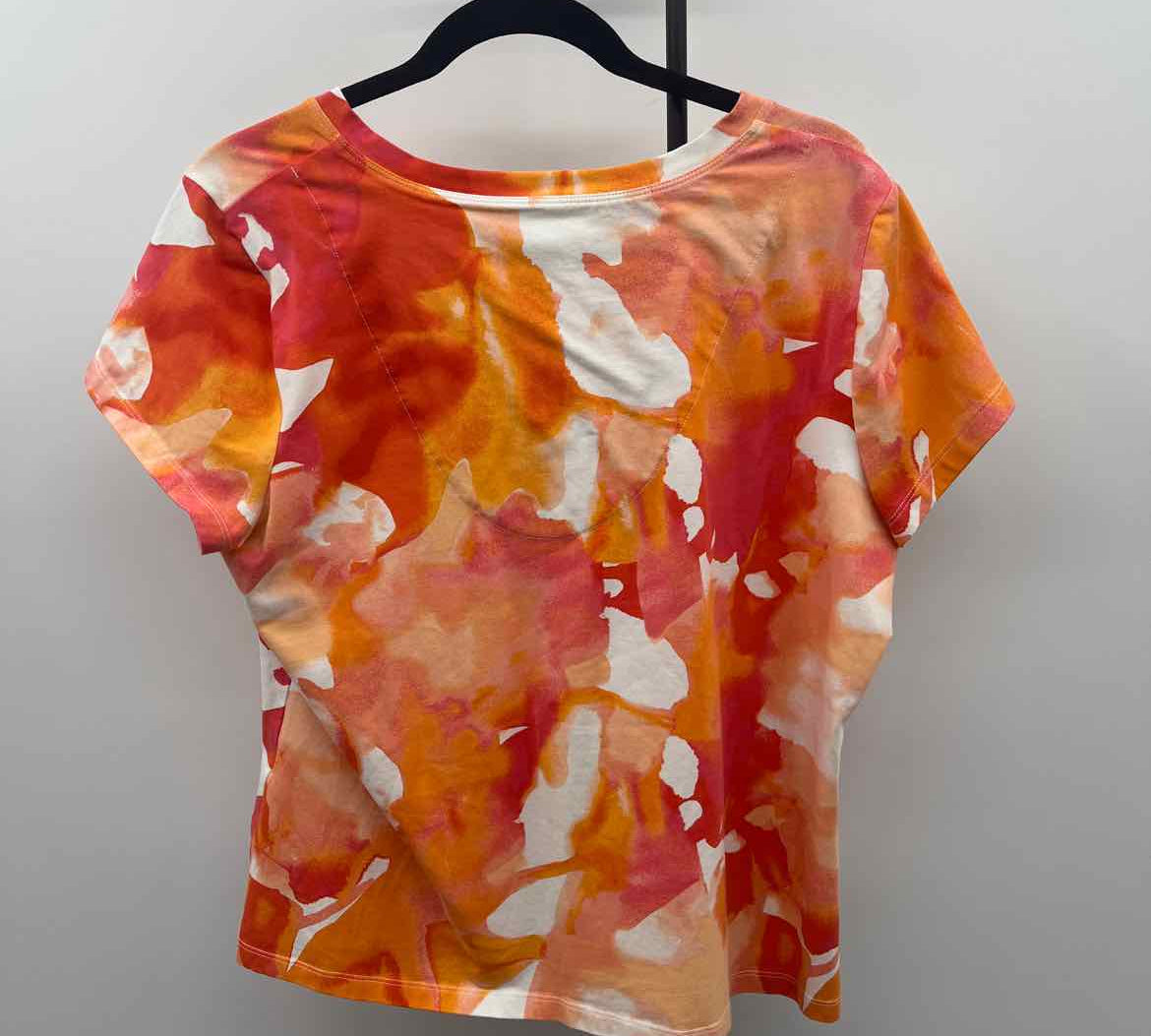 Chico's Women's Size L Peach Abstract Short Sleeve Shirt
