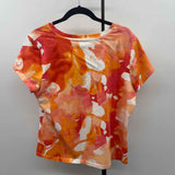 Chico's Women's Size L Peach Abstract Short Sleeve Shirt