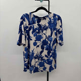 Chico's Women's Size L Blue Floral Short Sleeve Shirt