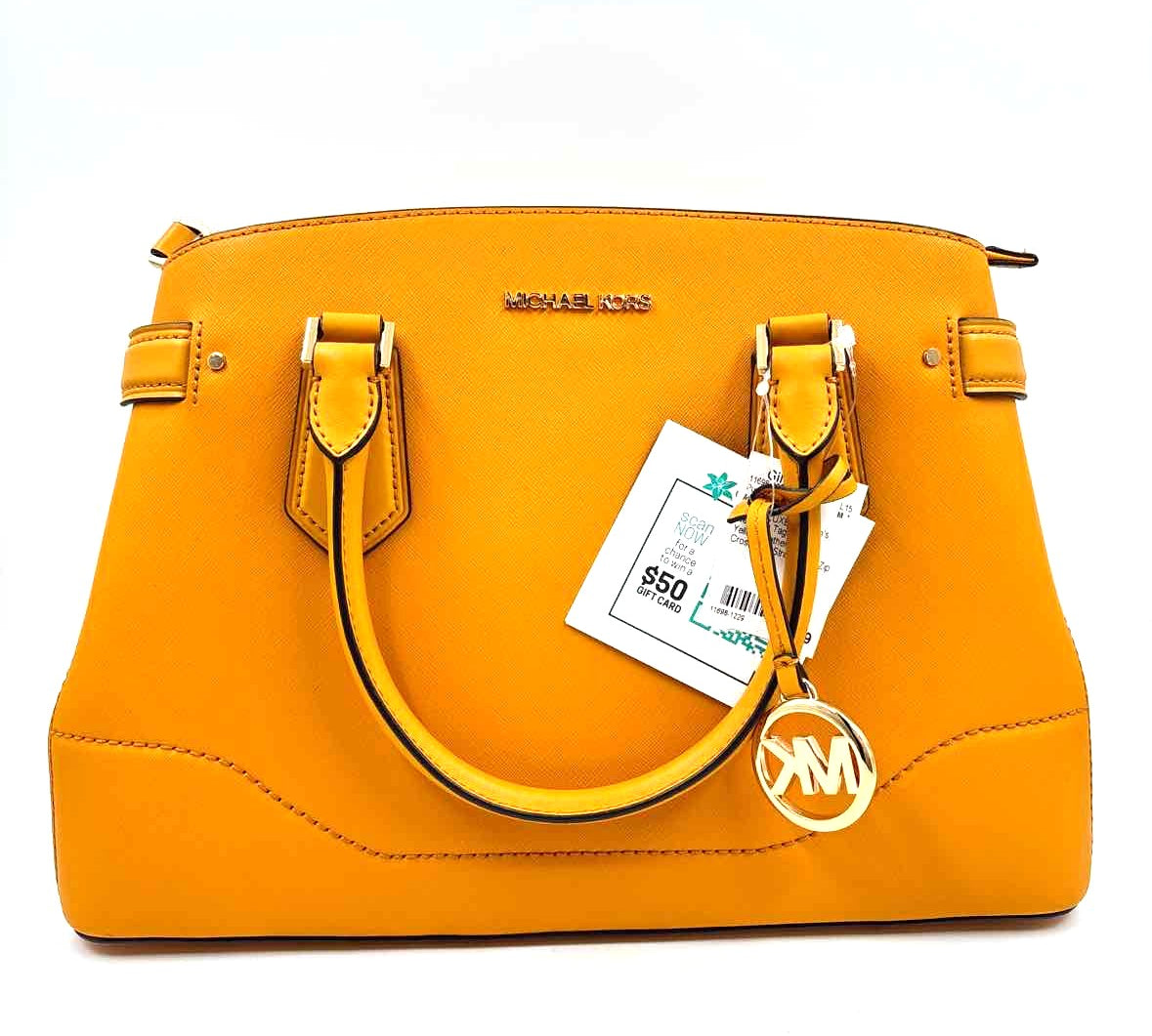 MICHAEL KORS Mustard Yellow Leather LYNN Handled Satchel Purse w/Crossbody Strap