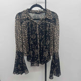Free People Junior's Size S Black Floral Long Sleeve Shirt