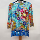 Dolcezza Women's Size S Blue Abstract Sleeveless Shirt