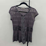 Mystree Women's Size M Charcoal Lace Short Sleeve Shirt