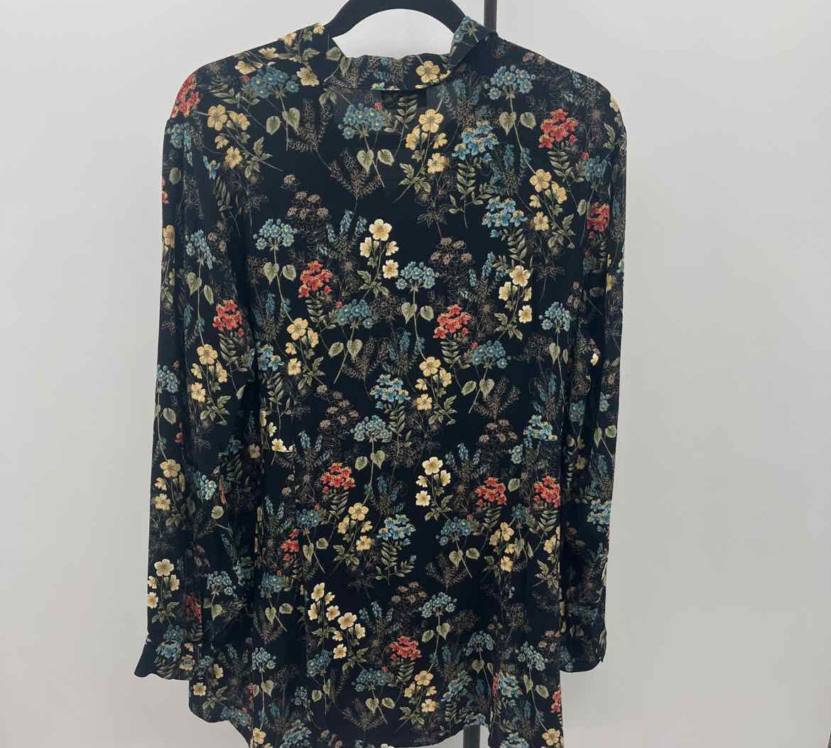 JJill Women's Size L Black Floral Long Sleeve Shirt