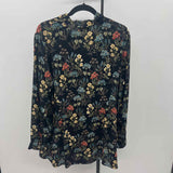 JJill Women's Size L Black Floral Long Sleeve Shirt