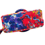 Bottom MILLY Red Blue Yellow Multi Watercolor Leather Handled Satchel Purse w/Crossbody