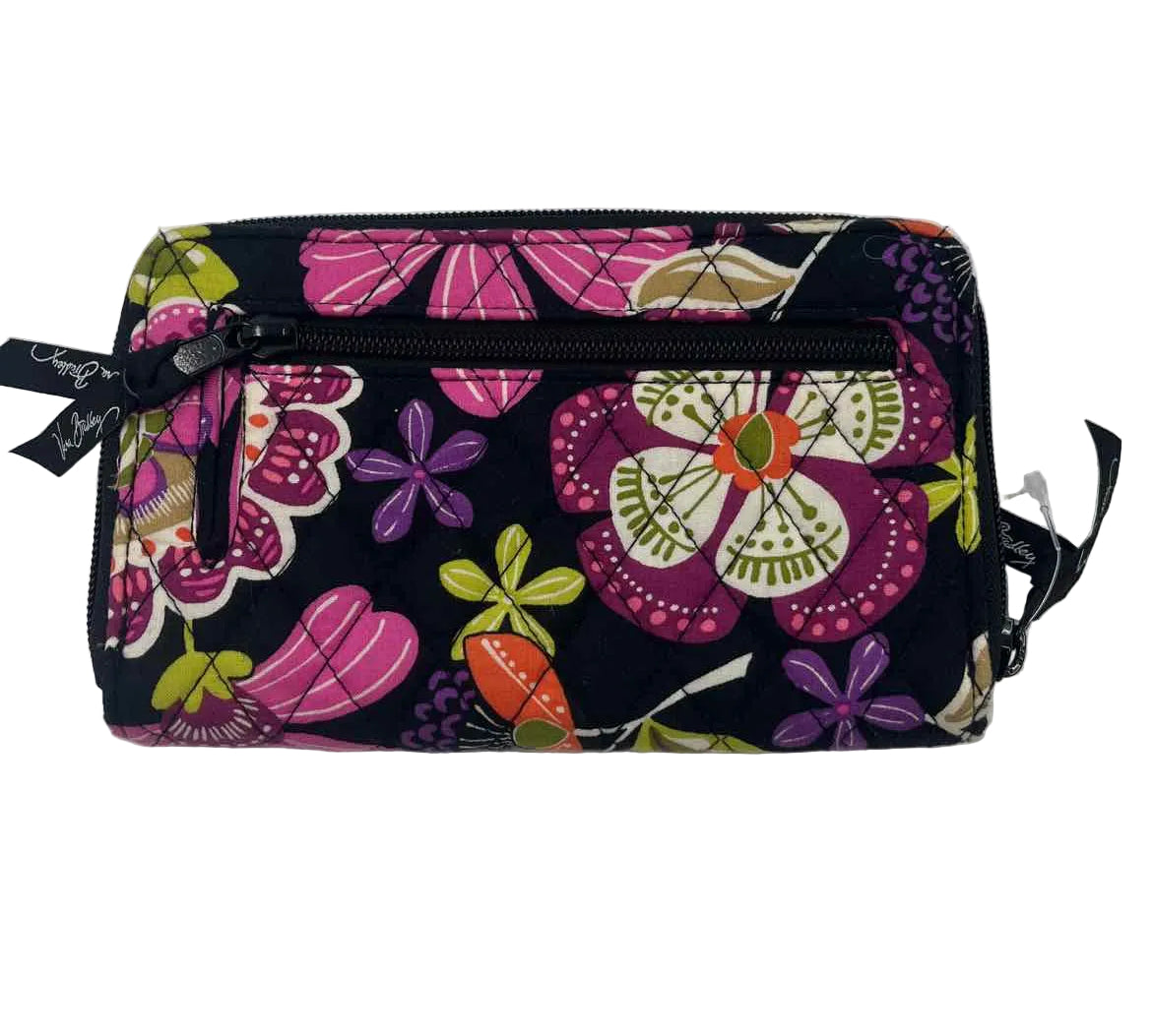 VERA BRADLEY Quilted Black Magenta & Green Floral ZipAround Wallet