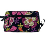 VERA BRADLEY Quilted Black Magenta & Green Floral ZipAround Wallet