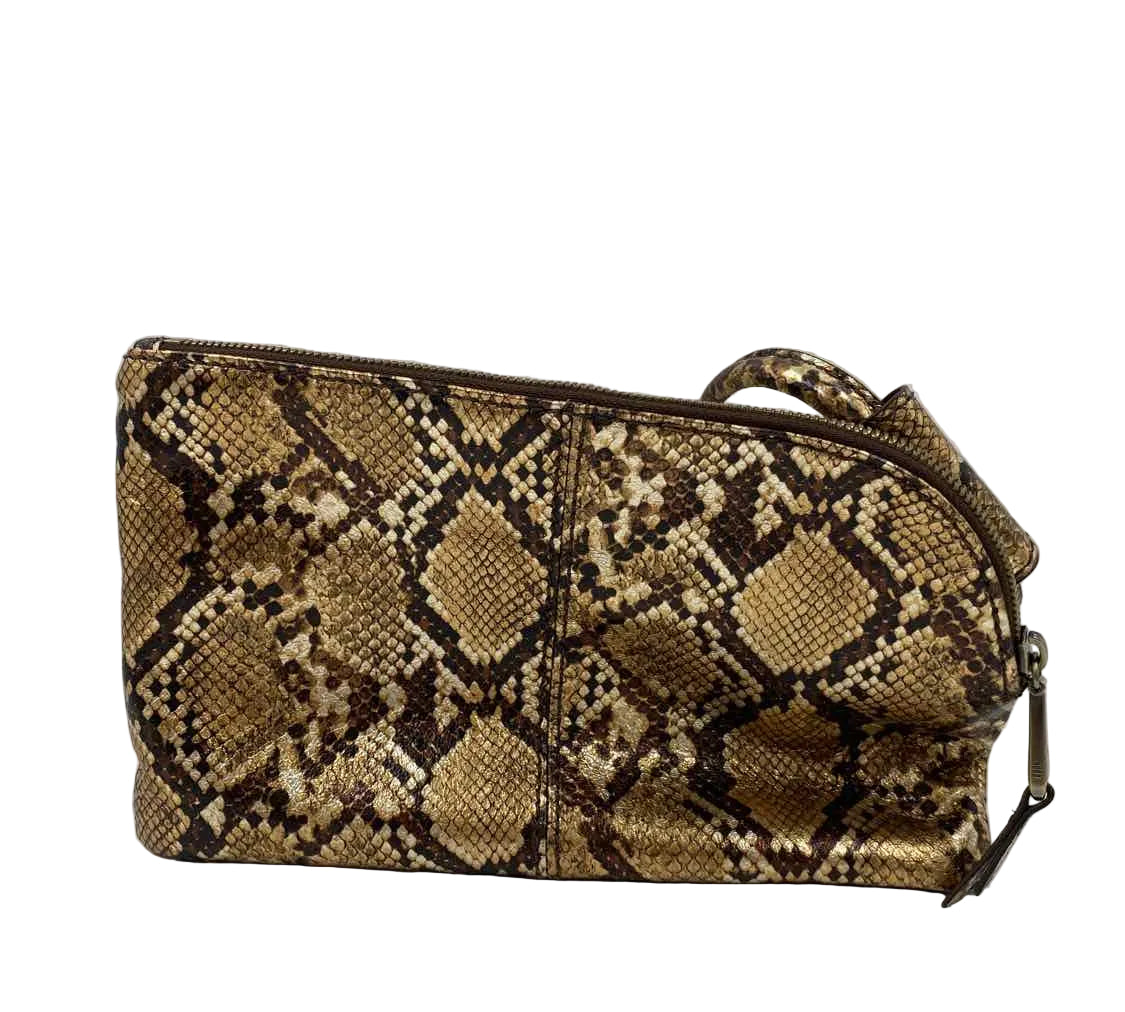 HOBO Brown Gold Metallic Python-Print VIDA Clutch Bag Purse