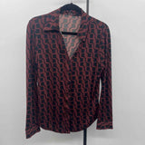 Tahari Women's Size L Bronze Geometric Long Sleeve Shirt