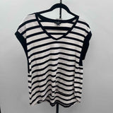 Halogen Women's Size L Black Stripe Short Sleeve Shirt