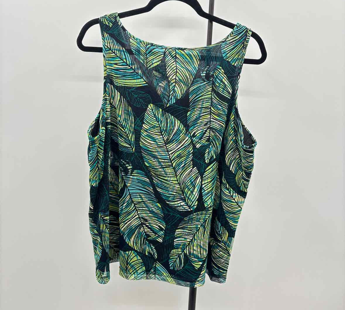 Rafaella Women's Size 2X Green Leaf Sleeveless Shirt