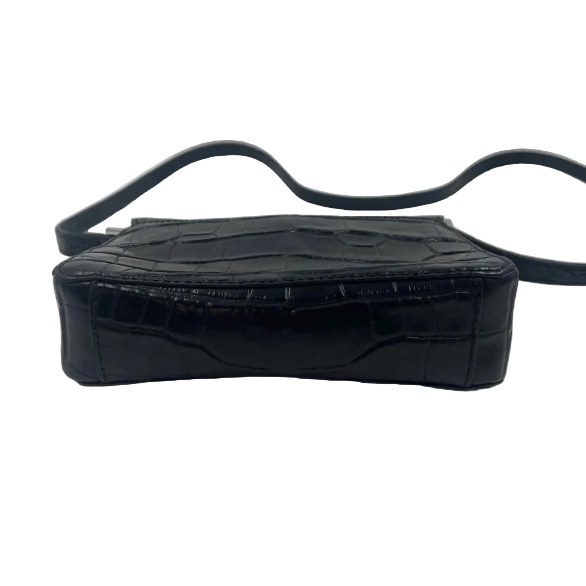 Bottom MICHAEL KORS Croc-Embossed Black Leather Small MILA MESSENGER Bag Purse