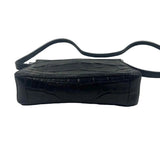 Bottom MICHAEL KORS Croc-Embossed Black Leather Small MILA MESSENGER Bag Purse