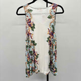 akemi + kim Women's Size L White Floral Sleeveless Shirt
