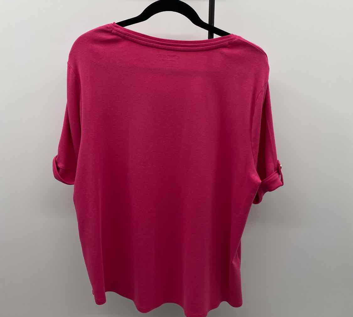 Chico's Women's Size XL Pink Solid Short Sleeve Shirt
