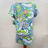 Lilly Pulitzer Women's Size L Blue Fish Short Sleeve Shirt