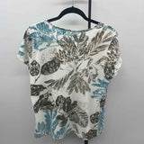 Chico's Women's Size L White Leaf Short Sleeve Shirt
