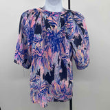 Lilly Pulitzer Women's Size M Blue Palm Trees Short Sleeve Shirt