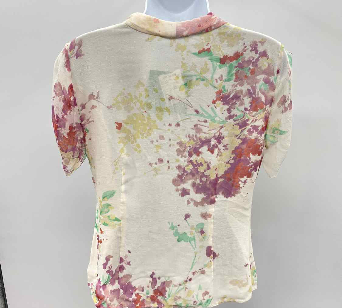 Elie Tahari Women's Size S Ivory Floral Short Sleeve Shirt