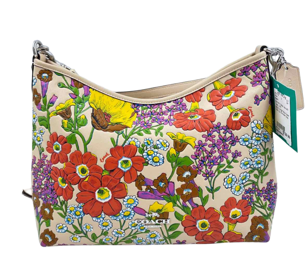 NWT COACH Ivory & Multi Floral Embossed Leather LAUREL Shoulder Bag Purse w/Optional Crossbody