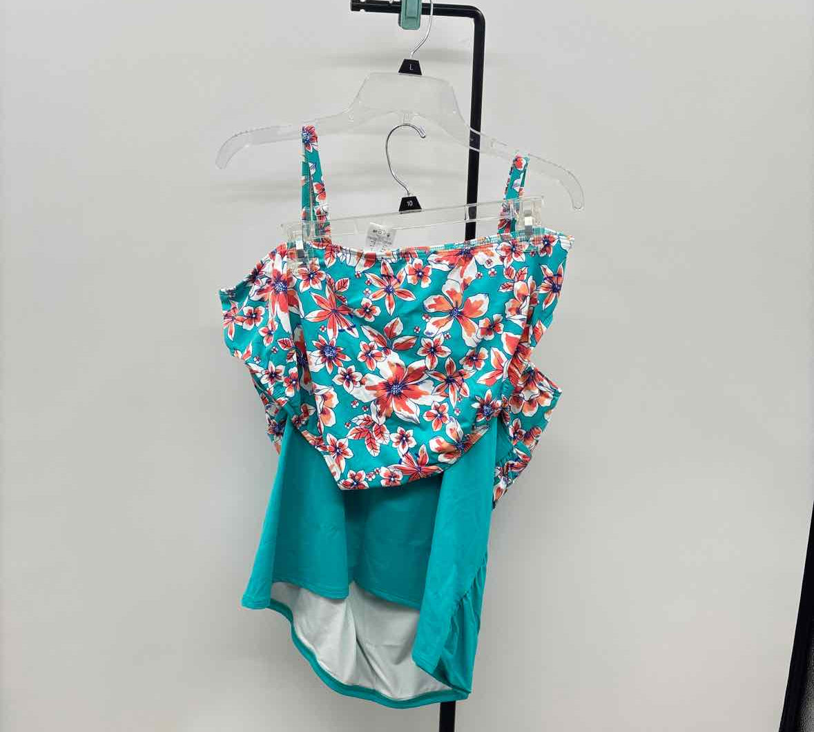 Lands End Women's Size 18 Teal Floral Swimsuit - 2 Piece
