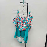 Lands End Women's Size 18 Teal Floral Swimsuit - 2 Piece