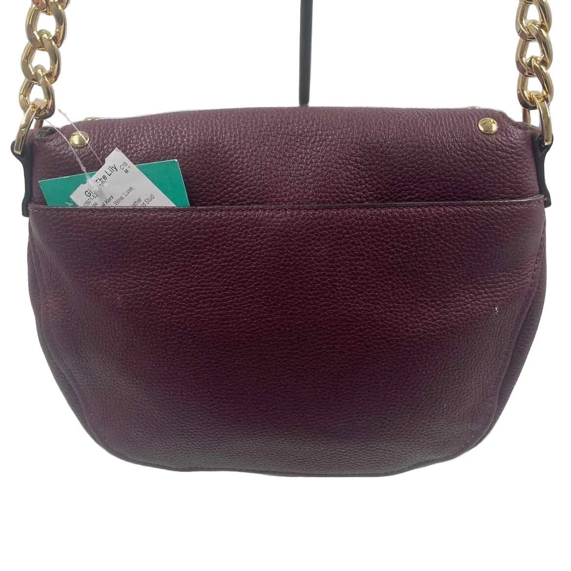 Back MICHAEL KORS Wine Pebbled Leather BEDFORD STUD Shoulder Bag Purse