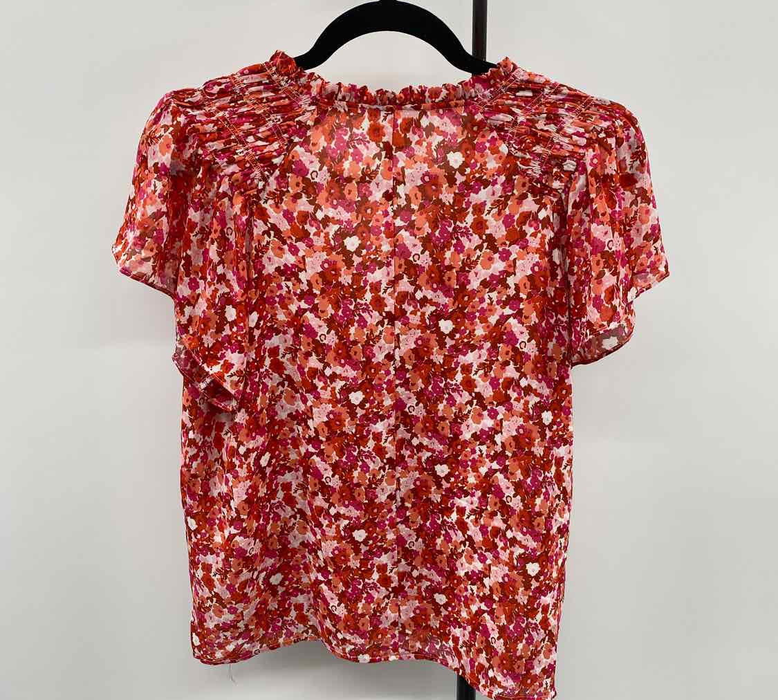 Melloday Women's Size S Fuschia Floral Short Sleeve Shirt