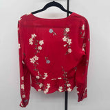 Intermix Women's Size 8 Red Floral Long Sleeve Shirt