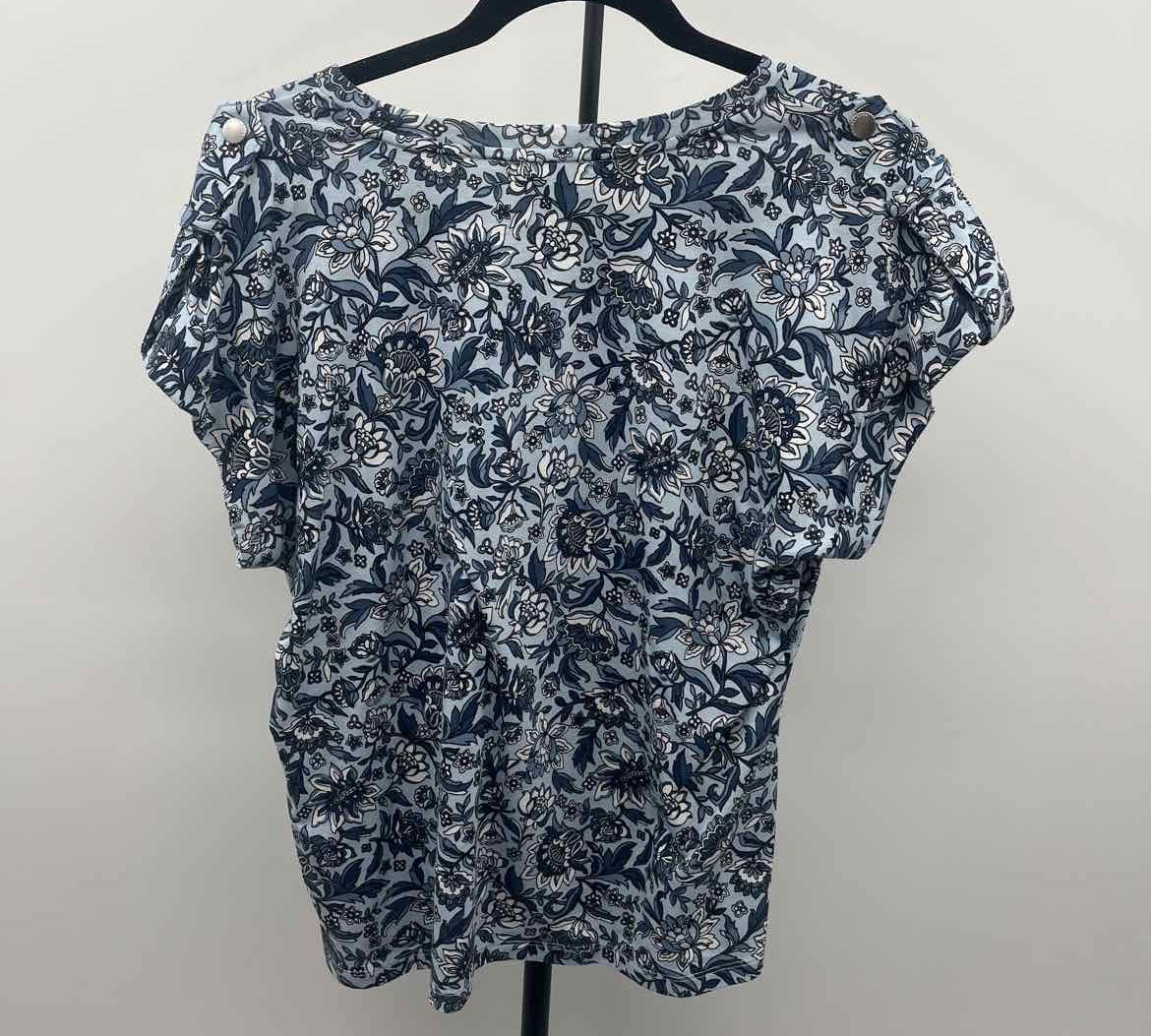 Michael Kors Women's Size M Blue Floral Short Sleeve Shirt
