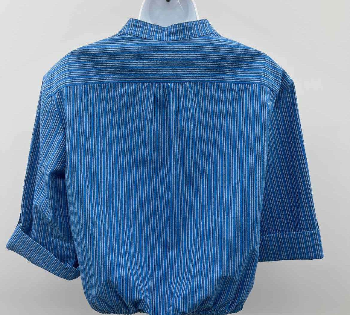 Tory Burch Women's Size 8 Blue Stripe Long Sleeve Shirt