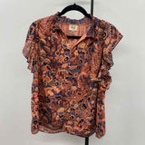 Elie Tahari Women's Size L Peach Floral Short Sleeve Shirt