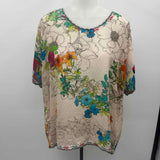 Johnny Was Women's Size M Cream Floral Short Sleeve Shirt