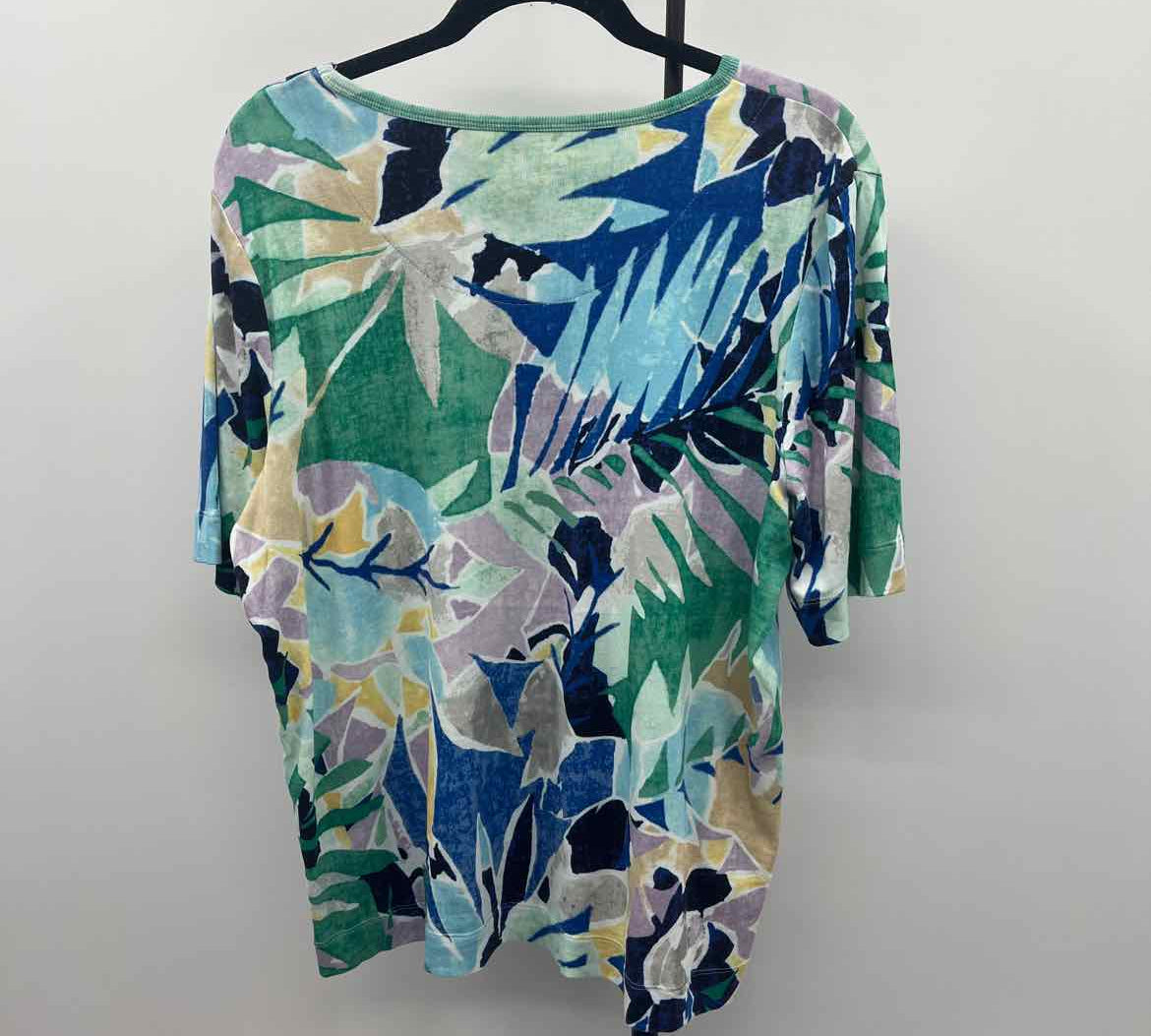 Chico's Women's Size XL Green Leaf Short Sleeve Shirt