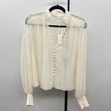 Anthropologie Junior's Size S Ivory Textured Long Sleeve Shirt