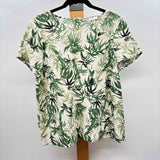 JJill Women's Size S Green Leaves Short Sleeve Shirt