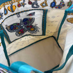 Interior NWT BRIGHTON Teal Natural Yellow Gray Jewel CHARMED LOVE Canvas Tote Bag Purse