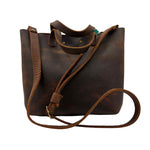 PORTLAND LEATHER GOODS Brown Leather Double-Handled MINI CROSSBODY TOTE Bag Purse w/Crossbody