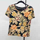 Rafaella Women's Size SP Black Floral Short Sleeve Shirt