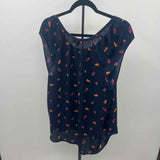 Loft Women's Size L Navy Floral Short Sleeve Shirt