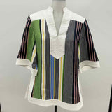 Tory Burch Women's Size S Navy Stripe Long Sleeve Shirt