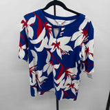 Liz Claiborne Women's Size L Royal Blue Floral Short Sleeve Shirt