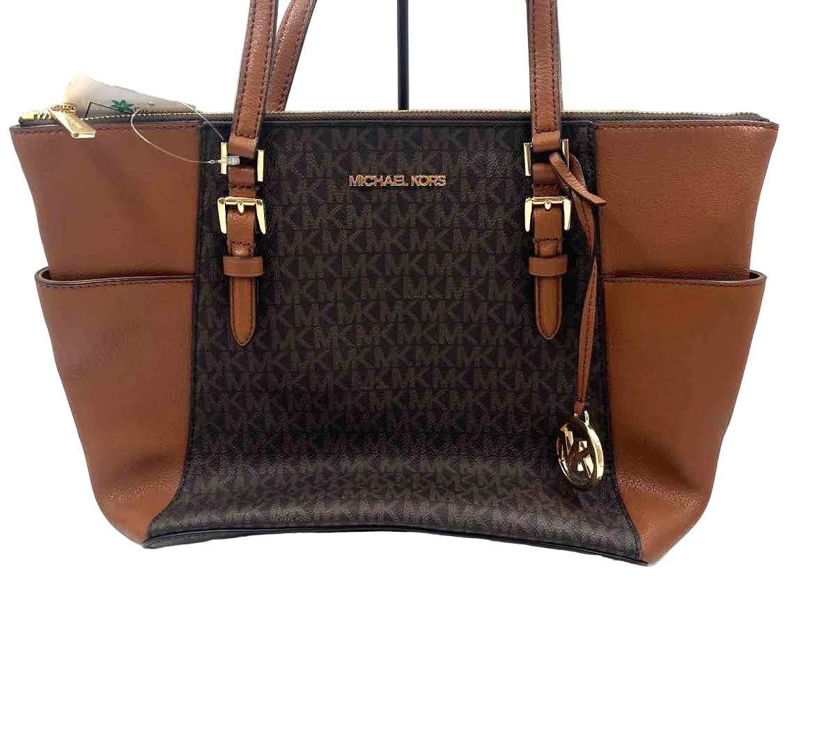 MICHAEL KORS Caramel & Brown Signature CHARLOTTE Logo Tote Bag Purse