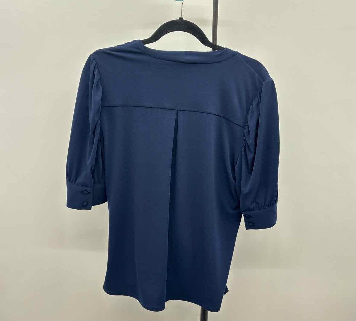 White House Black Market Women's Size L Navy Solid Short Sleeve Shirt