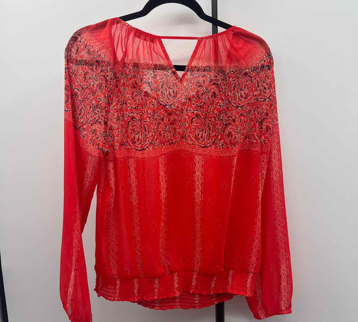 Lucky Brand Women's Size M Orange Floral Long Sleeve Shirt